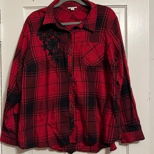 Red and Black Blouse Appliquéd Blouse